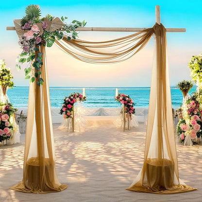MDS Halloween Chiffon Draping Fabric - 2 Panel, 30" Wide x 100ft Long - Sheer Spooky Arbor & Canopy Drapery for Haunted House Backdrops, Party Ceilings, DIY Costumes & Themed Events - Mocha