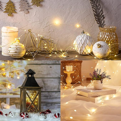 WATERGLIDE 24 Pack Fairy Lights Battery Operated (Included), 7 ft 20 LED Mini String Lights, Waterproof Silver Wire Firefly Starry Lights for DIY Wedding Christmas Party Mason Jars Decor, Warm White