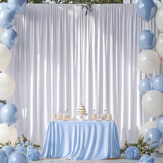 60ftx12ft Wrinkle Free White Backdrop Curtain, 12 Panels 12FT Height White Wedding Backdrop Drapes, Silky Polyester Back Drop Cloth for Birthday Photography Background Party Backdrop Draping