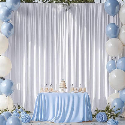 10ftx16FT Wrinkle Free White Backdrop Curtain, 2 Panels 16FT Height White Wedding Backdrop Drapes, Silky Polyester Back Drop Cloth for Birthday Photography Background Party Backdrop Draping