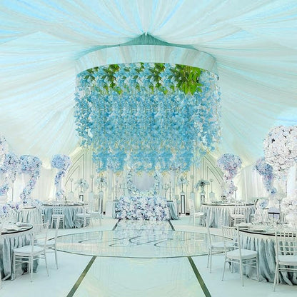 36 Pack Blue Wisteria Hanging Flowers, 3.44 Ft Fake Hanging Flowers, Artificial Wisteria Garland Vines for Wedding Room Backdrop Outdoor Patio Garden Decoration
