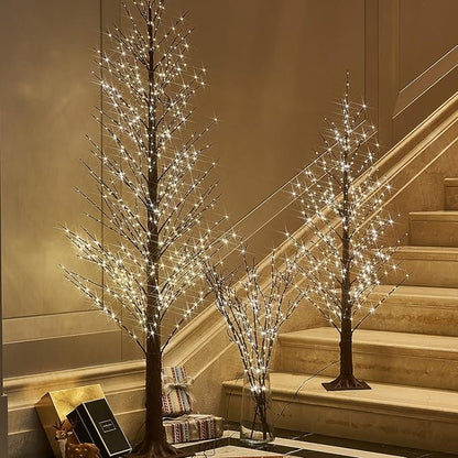 Fudios Lighted Branches Plug in 32IN 200 LED Mantle Winter Decor, Brown Twig Branch Lights for Christmas Holiday Party Indoor Outdoor
