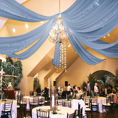 6 Panels Dusty Blue Ceiling Drapes for Wedding 5ftx10ft Chiffon Fabric Arch Draping Curtains Sheer Drapery for Party Ceremony Birthday Baby Shower Reception Stage Swag Ceiling Decorations