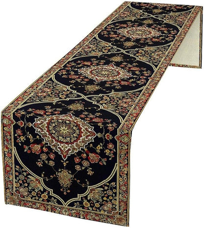 Vintage Boho Floral Table Runner, Rustic Country Farmhouse Black Bohemia Flower Pattern for Home Kitchen Table Decor Dining Cafe Room Wedding Party Decor 13x120in