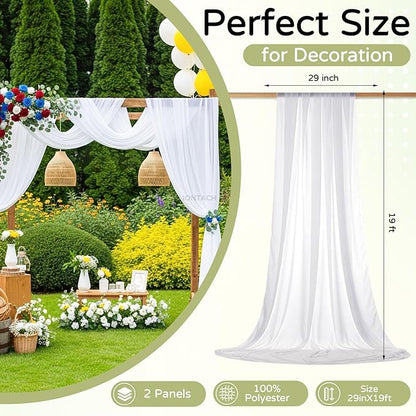 Wedding Arch Draping Fabric 29" x 19Ft Sheer Drapes for Backdrop Wedding Ceremony Reception Ceiling Decor Curtain Baby Bridal Shower Decoration (White, 2 Panels)