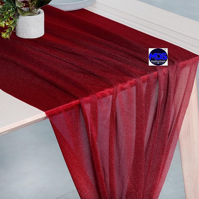 MDS Halloween Chiffon Table Runner - 20 Pack, 29 x 170 Inches, 14ft Each - Sheer Spooky Table Runners for Haunted House Parties, Trick-or-Treat Tables, Witchy Décor, Wedding & Events - Apple red
