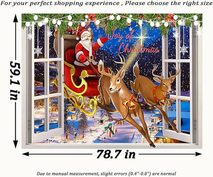 QGHOT Christmas Window Tapestry Wall Hanging Christmas Backdrop Xmas Winter Window Wall Decor Santa Claus Tapestries for Bedroom Living Room Dorm Holiday Party Decoration, Large