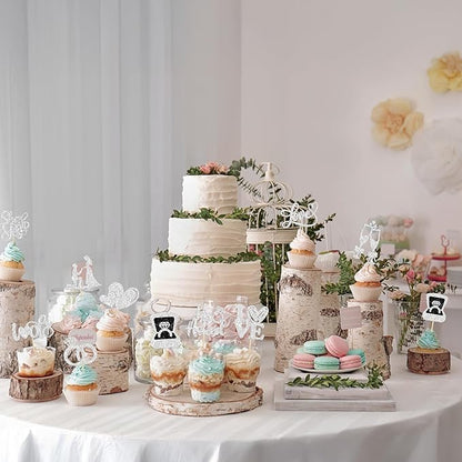 Ephlyn 30Pcs He Asked She Said Yes Cupcake Toppers Glitter Engagement Cupcake Toppers Diamond Ring Heart Love I Do Cupcake Picks for Engagement Wedding Party Cake Decorations Silver
