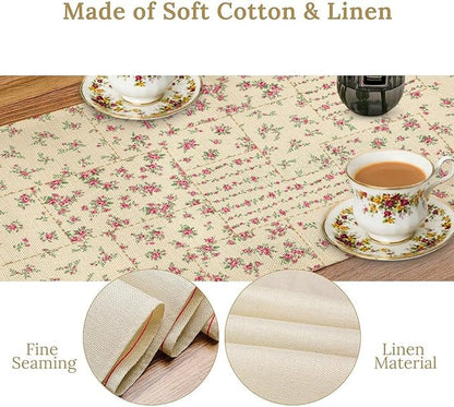 Floral Table Runner, Watercolor Rose Flower Kitchen Table Decoration Vintage Spring Home Tablecloth for Birthday Party Picnic Decoration 13x36 Inch 1PCS