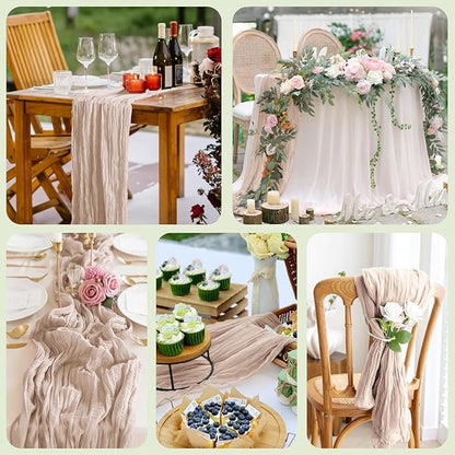 Asee'm 6pcs Cheesecloth Table Runner 120 Inches Long Nude Pink Boho Gauze Cheese Cloth Runner 10FT Rustic Sheer Table Runners for Christmas Wedding Party Baby Shower Spring Easter Decoration