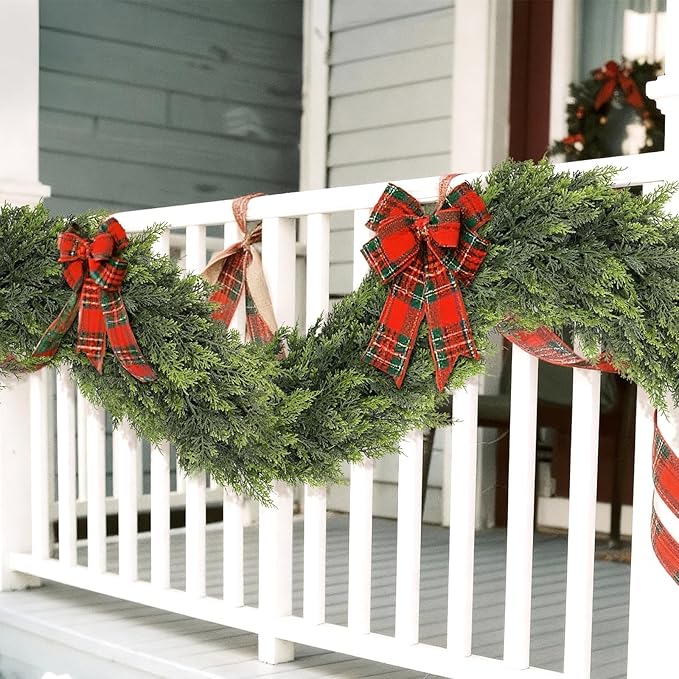 9FT Real Touch Cedar Garland - Artificial Christmas Garland Fake Green Faux Thick and Lush Pine Needles Garlands for Table Fireplace Mantle Holiday Home Indoor Outdoor Decor (1PCS)