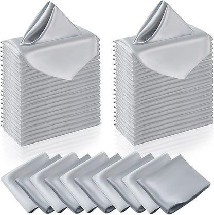 Manyshofu 50 Pieces Silver Satin Napkins - 12x12 Inches Cloth Napkins, Square Satin Fabric Napkin Set - Elegant & Smooth Table Napkins for Wedding Dinner Party Lunch Banquet Decoration