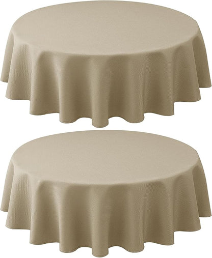 Biscaynebay 2 Pack Textured Fabric Round Tablecloths 60'' for Tables diameters from 28" to 48", Natural Table Cloth Water Resistant Small Folding Table Covers for Dining Kitchen Wedding Parties