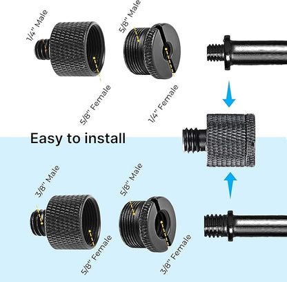 IXTECH Mic Stand Adapter Set 8 pieces Metal Microphone Stand Screw Thread Adapter 5/8 Female to 3/8 Male 3/8 Female to 5/8 Male 5/8 Female to 1/4 Male 1/4 Female to 5/8 Male Tripod Adapter ADP03 Black