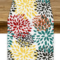 Green Red Dahlia Flower Table Runner Chrysanthemum Geometric Kitchen Dining Bedroom Living Room Table Decor for Indoor Outdoor Home Party, 13x70 Inch