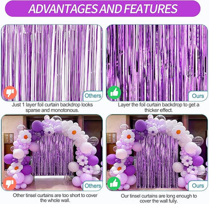 Crosize 2 Pack 3.3 x 9.9 ft Purple Foil Fringe Backdrop Curtain, Streamer Backdrop Curtains, Streamers Birthday Party Decorations, Tinsel Curtain for Parties, Galentines Decor, Preppy, Photo Booth