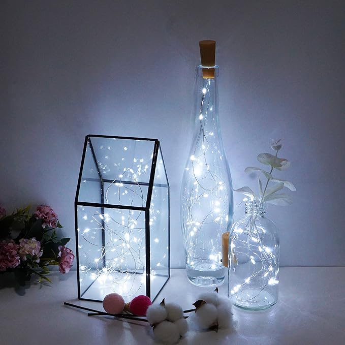 20 LED Wine Bottle Lights with Cork, 15 Pack Battery Operated Cork Shape Fairy Light Waterproof Mini Copper Silver Wire String Lights for Party, Wedding, Christmas, Bedroom Decor (Cold White)