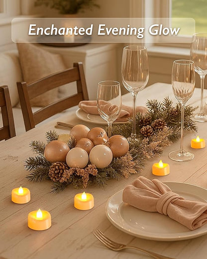 Raycare 24 Pack LED Tea Lights Battery Operated, 200+Hour Flickering Votive Candles, Realistic Fake Flameless TeaLights for Wedding Party Halloween Thanksgiving Christmas Decorations,Ivory Base