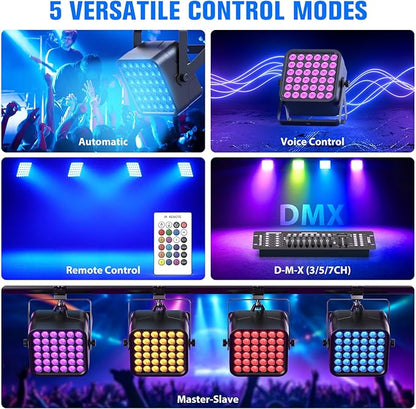 Rechargeable Par Can Lights, 72W RGB 5200mAh Uplights Battery Powered Stage Light, Wireless DJ Lights Sound Activated with Remote & DMX Control for Festivals, Weddings, Bars, Churches, DJ (10 Packs)