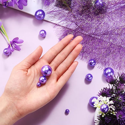150 Pieces Vase Filler Faux Pearls Vase Makeup Beads No Hole Gloss Bead Mixed Sizes Round Pearl for Home Party Wedding Decor, 8/14/20 mm(Purple)