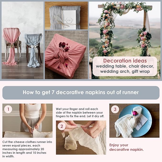 Gauze Table Runner Bulk Cheesecloth Table Runner Set of 2 Pieces 141 inches Long Each for Bohemian Wedding Wedding Decorations, Beige Cheese Cloth Gauze Fabric