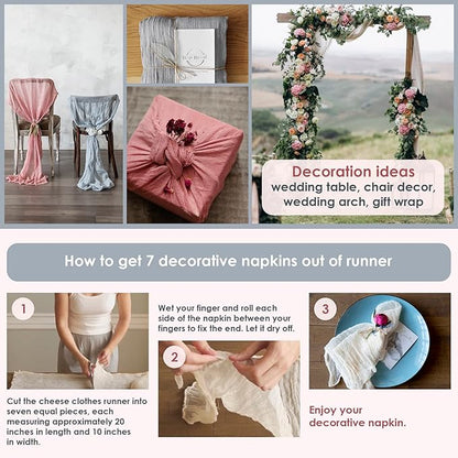 Gauze Table Runner Bulk Cheesecloth Table Runner Set of 2 Pieces 141 inches Long Each for Bohemian Wedding Wedding Decorations, Beige Cheese Cloth Gauze Fabric