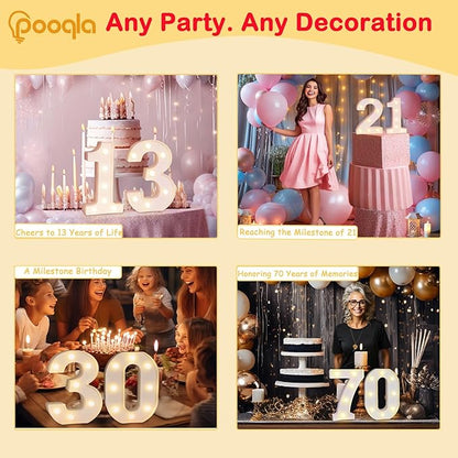 Pooqla Decorative LED Light Up Number Letters, White Plastic Marquee Lights Sign Party Wedding Decor, Battery Operated (8)