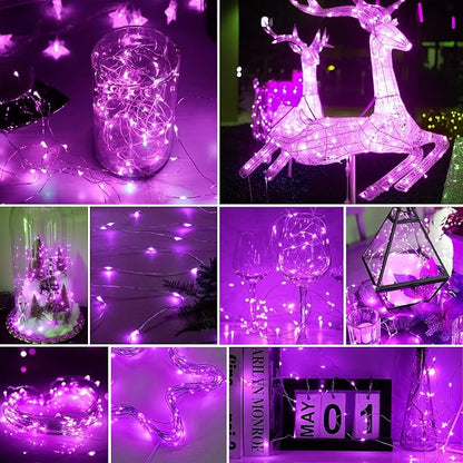 pozzolanas 100 Pack Pink Battery Operated String Lights - 7ft Waterproof Fairy Lights with 20 LEDs for Home, Mason Jar, Party, Wedding, Halloween, Christmas Decorations