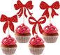 Gyufise 36Pcs Bow Cupcake Toppers Glitter Bowknot Cupcake Picks Bow Tie Birthday Decorations Princess Bow Cupcake Decorations for Bowknot Theme Baby Shower Birthday Party Supplies Red
