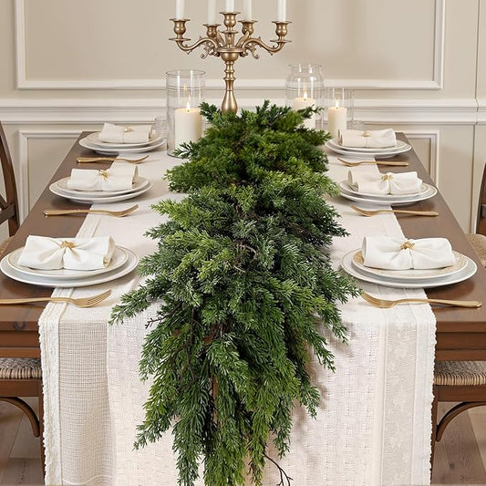 2PCS 6FT Artificial Christmas Garland, Real Touch Greenery Cypress Pine Garland for Mantle Table Railing Fireplace Indoor & Outdoor Christmas Decoration