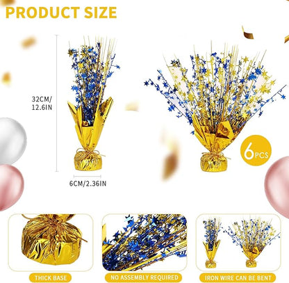 6 Pack Star Table Centerpieces for Party, Birthday Table Decorations for Kids Adults, Party Centerpieces for Tables for Wedding Baby Shower Graduation Holiday Event (Gold NavyBlue)