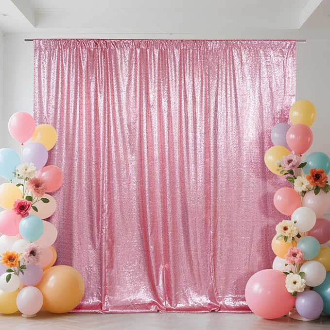 SquarePie Sequin Backdrop Curtain Not See Through Thick Glitter Background for Party 8FT x 10FT Fuchsia Pink