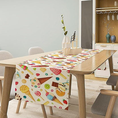 Ice Cream Table Runner, Fruit Ice Popsicles Cold Summer Desserts Seasonal Dinner Runner for Party Holiday Home Kitchen Dining Table Decor 13"x108"