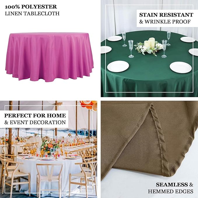 Efavormart Round Tablecloth, 132 Inch Stain & Wrinkle Resistant Washable Table Cloth, Decorative Polyester Fabric Table Cover for Banquet, Wedding, Dining- Black