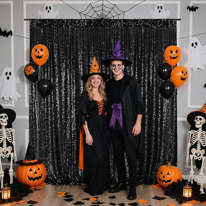 Poise3EHome Black Sequin Backdrop, 20Ft x 10Ft Glitter Photography Background Curtains for Halloween Party Wedding Birthday Christmas Thanksgiving Decoration
