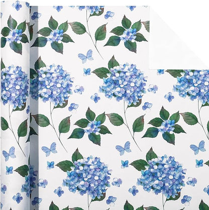 WRAPAHOLIC Kraft Hydrangea Floral Wrapping Paper Roll - Mini Roll - 17 Inch x 16.5 Feet - Hydrangea Flower Wrapping Paper for Wedding, Birthday, Bridal Shower, Tea Party