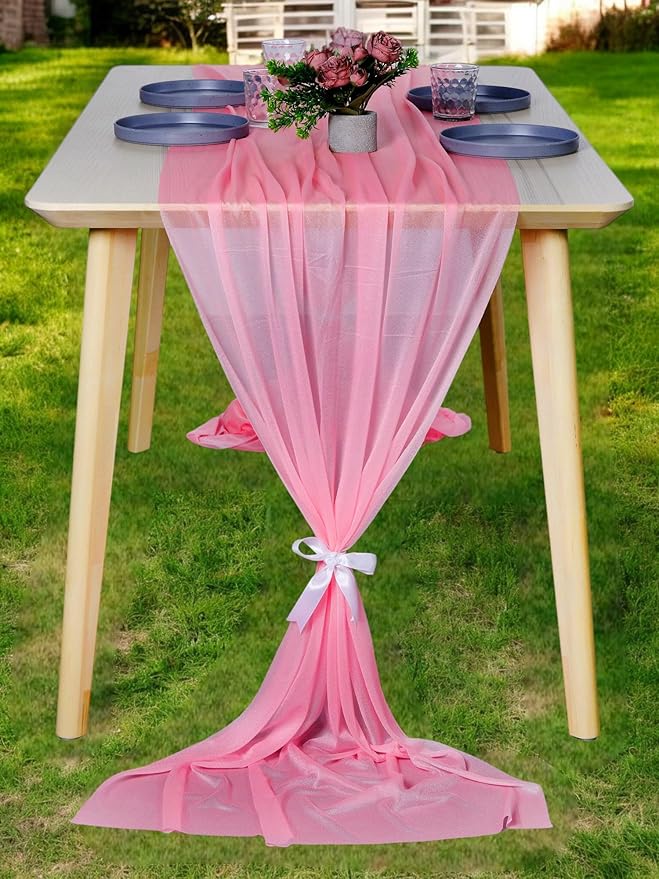 MDS Halloween Chiffon Table Runner - 12 Pack, 29 x 170 Inches, 14ft Each - Sheer Spooky Table Runners for Haunted House Parties, Trick-or-Treat Tables, Witchy Décor, Wedding & Events - Coral