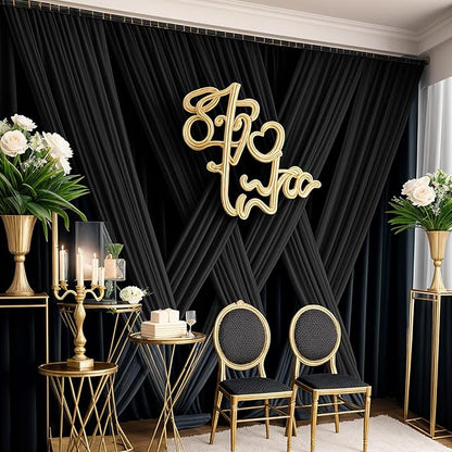 40x12ft Wrinkle Free Black Backdrop Curtain for Wedding Parties, 8 Panels 5×12 ft Long Soft Silky Polyester Fabric Backdrop Drapes Black Photo Back Drop Curtains for Party Photography Background Cloth