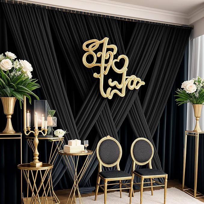 60x12ft Wrinkle Free Black Backdrop Curtain for Wedding Parties,12 Panels 5×12 ft Long Soft Silky Polyester Fabric Backdrop Drapes Black Photo Back Drop Curtains for Party Photography Background Cloth