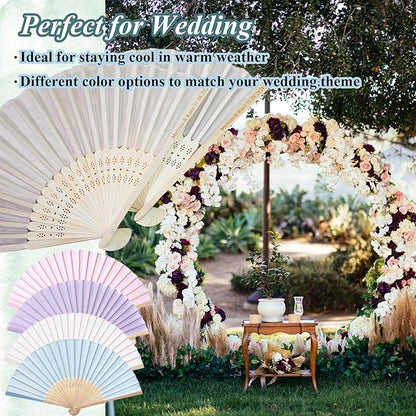 25 Pcs Personalized Cream Hand Fans for Wedding, Custom Engraved Silk Fans Folding Hand Fans, Summer Wedding Fans, Custom Wedding Party Favor Bridal Shower Gifts Baby Shower Favors