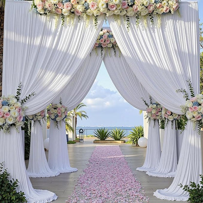 30×14 ft White Wrinkle Free Backdrop Curtain, Soft Silky Polyester Wedding Drapes 6 Panels 14ft Height Photo Backdrop Curtains for Parties Birthday Baby Shower Photography Background Cloth