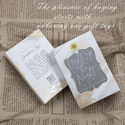 Summer-Ray 50pcs Light up The Night & Let Love Sparkle Wedding Sparkler Tags (Shimmered Silver)