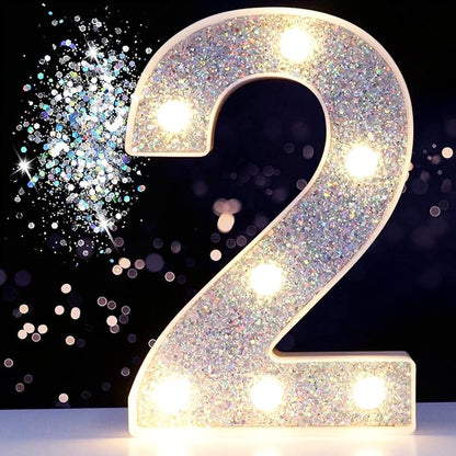 Pooqla Marquee Light up Numbers, Lighted Numbers for 2nd Birthday Decorations, Night Light Battery Powered for Silver Party Decorations, Gift for Boys Girls Christmas Wedding Home Room Decoration