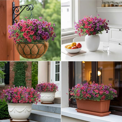 Artificial Flowers for Outdoors 12 Bundles, UV Resistant Colorful Fake Silk Flower Outdoor Planter Garden Decor Indoor Decorations