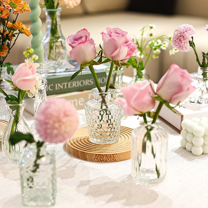 Arme 20 Pcs Bud Vase Set, Mini Vases for Flowers, Small Vintage Glass Vase for Centerpieces, Cute Clear Bud Vases for Home Flower Wedding Decorations