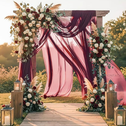 Wedding Arch Draping Fabric 29" x 19Ft Sheer Drapes for Backdrop Wedding Ceremony Reception Ceiling Decor Curtain Baby Bridal Shower Decoration (Burgundy, 3 Panels)