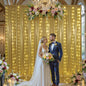 10x10 ft Gold Sequin Backdrop Curtain with Lights for Parties, Wrinkle Free Glitter Photo Backdrop Drapes Shimmer Back Drop Cloth with Light Strings for Wedding Birthday Photography Background