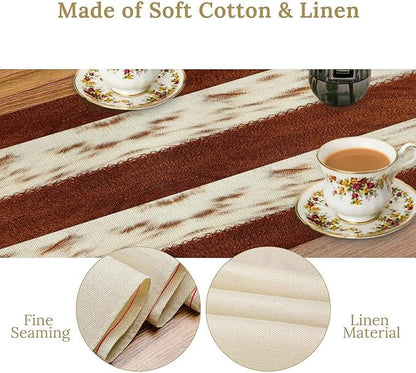 Cow Patchwork Print Table Runner, Brown Country Farm Animal Fur Skin Farm Safari Wildlife Pattern Table Runner for Dinner Dinning Home Kitchen Living Room Party Holidays Setting, 13x70 Inch