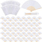 MCEAST 80 Pieces White Folding Paper Fans Wedding Fans Handheld Paper Fan White Bamboo Hand Fan Foldable Cool Favors with 80 Organza Bag for DIY Decor Wedding Party Favors Summer Guest
