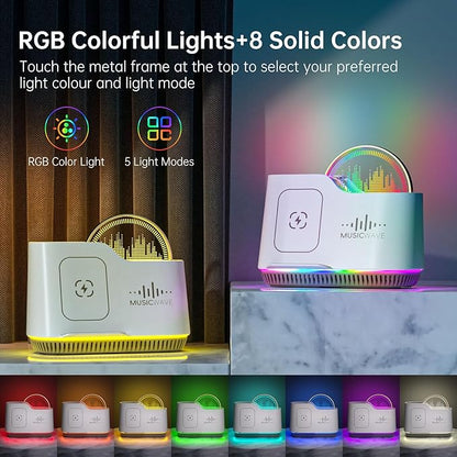 Night Lights Bluetooth Speaker, 15W Wireless Charger with Phone Holder, Touch Control Bedside Lamp with Dynamic Colored Music Light, Dimmable Light Room Decor for Teenage Girls Boys Gifts